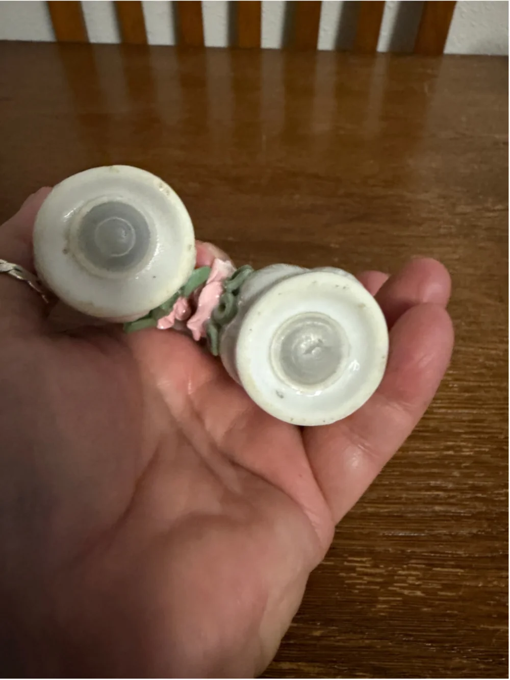 Vintage Miniature Porcelain Salt & Pepper Shakers Pink Raised Roses Floral Set P